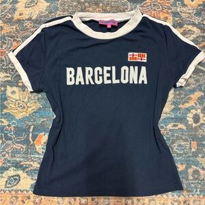 Edikted Y2k Barcelona Navy and White Baby Tee